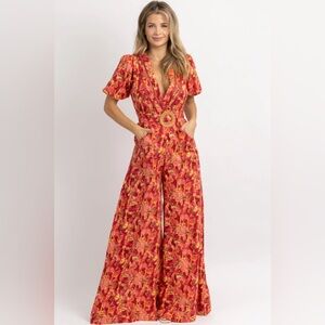 L’ABEYE VILLA MAGENTA BELT + BUCKLE JUMPSUIT - S